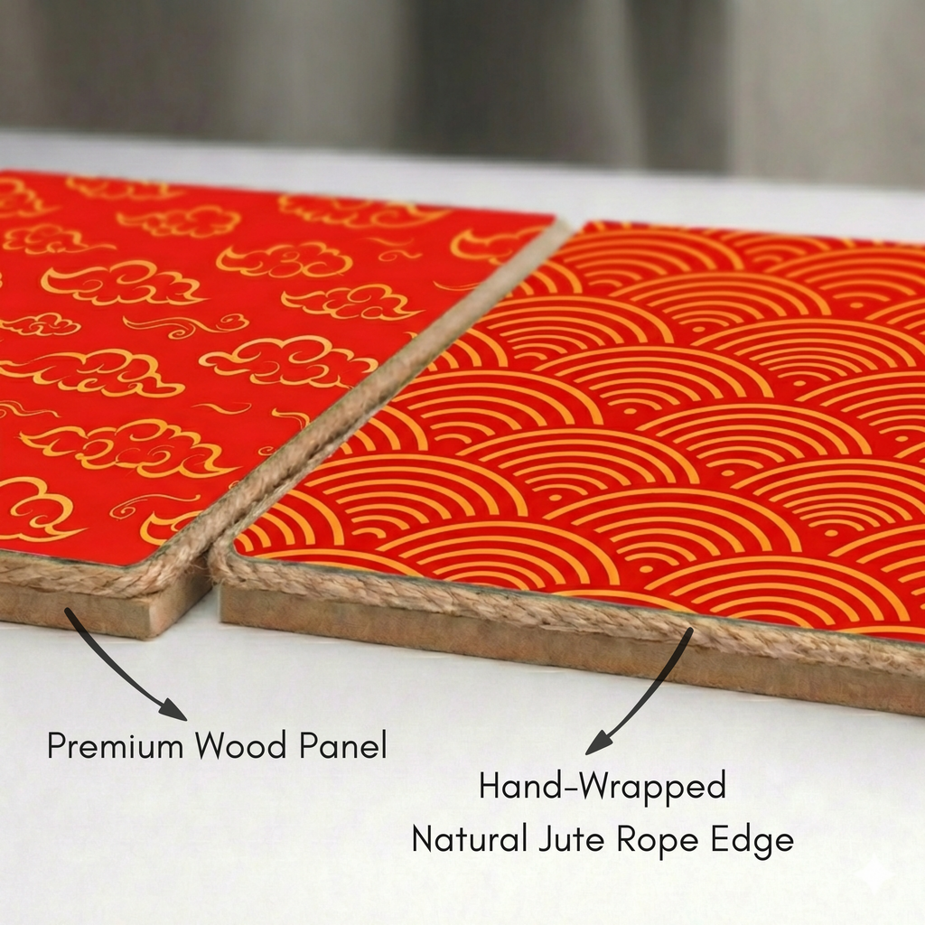 Oriental Red & Gold Wall Art Set